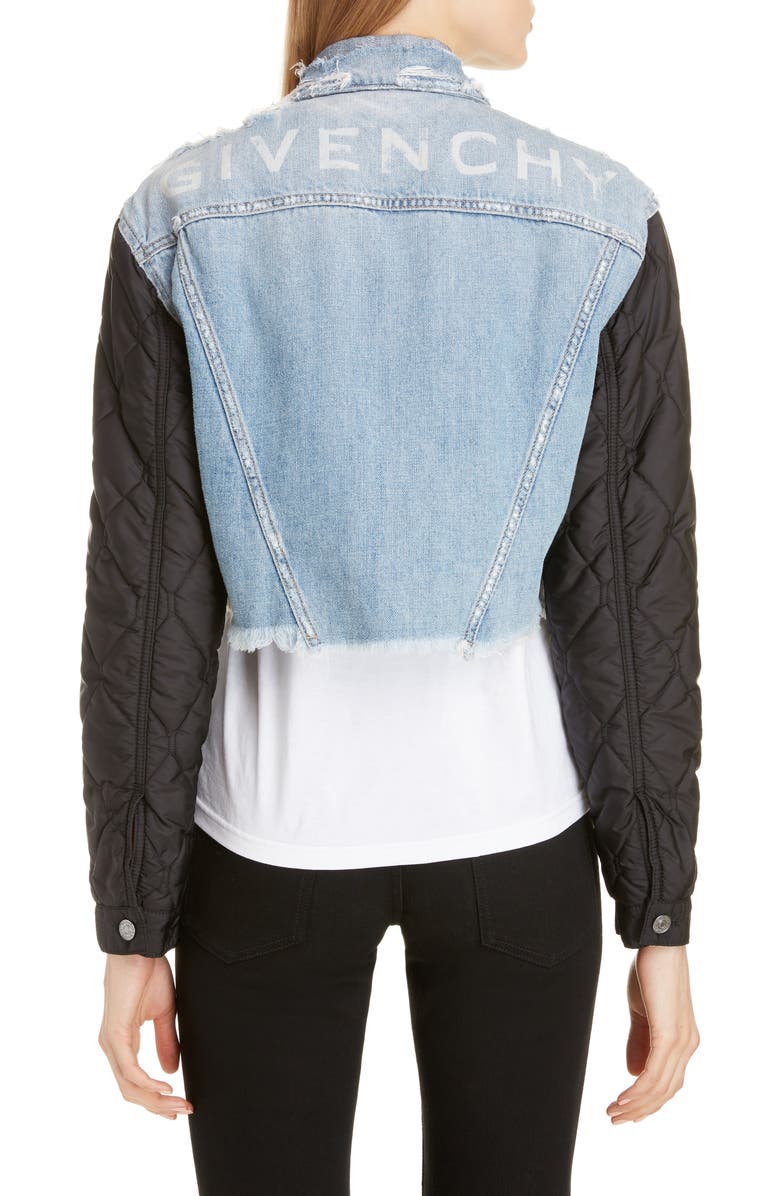 Givenchy Quilted Sleeve Destroyed Denim Jacket, Alternate, color, 