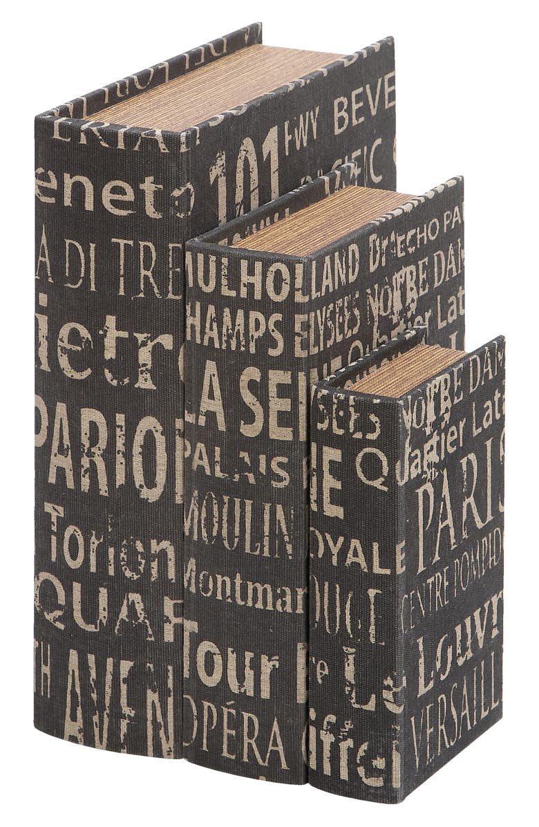 SONOMA SAGE HOME Black Wood Set of 3 Faux Book Box with Varying Patterns, Main, color, Black