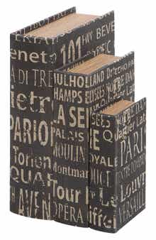 SONOMA SAGE HOME Black Wood Set of 3 Faux Book Box with Varying Patterns