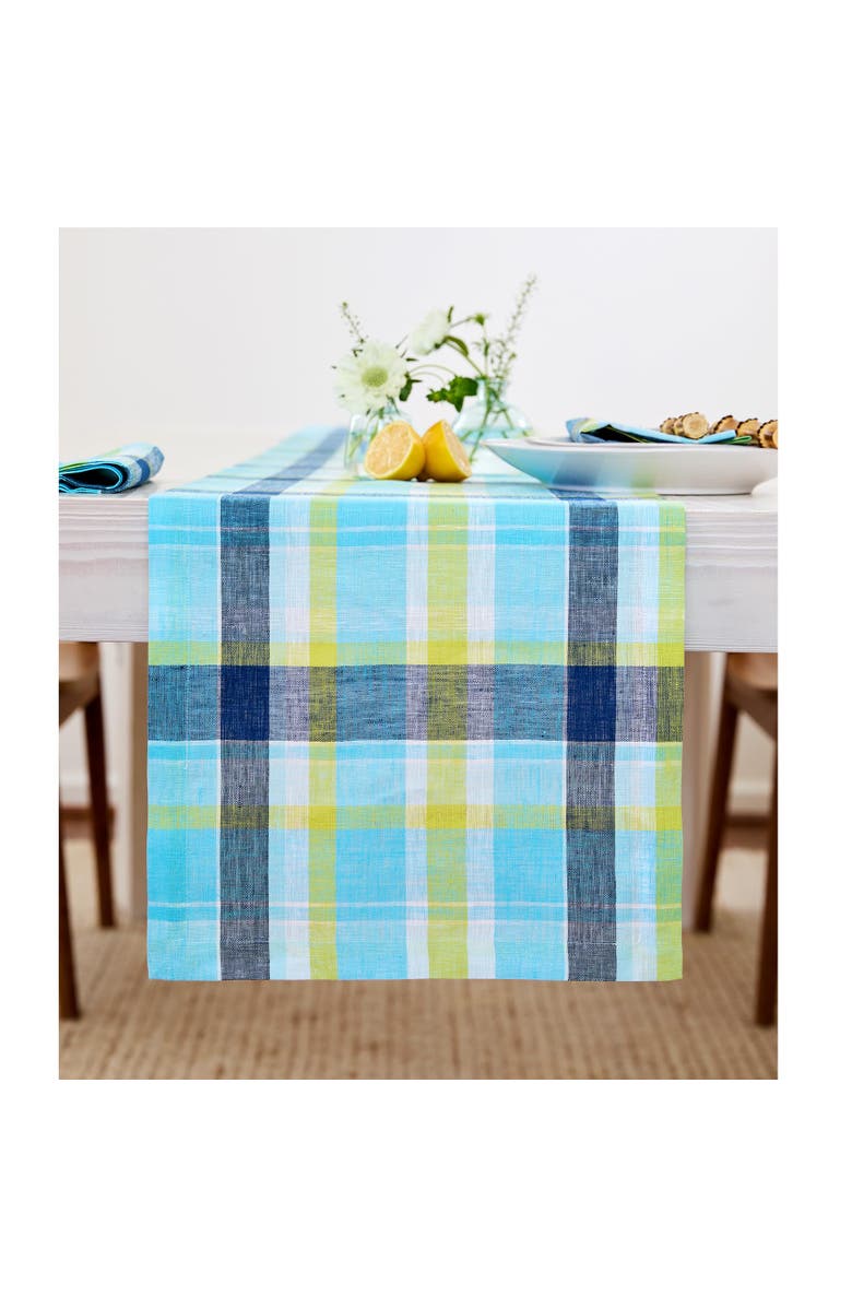 Solino Home Linen Table Runner - Summer Madras Plaid, Main, color, Blue Plaid