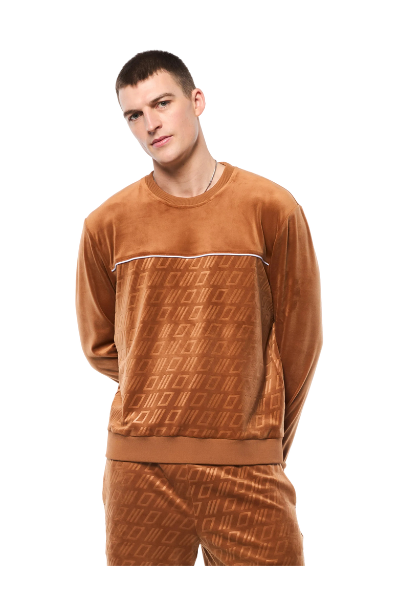 Bandiera Debossed Velour Crewneck, Main, color, SUGAR ALMOND