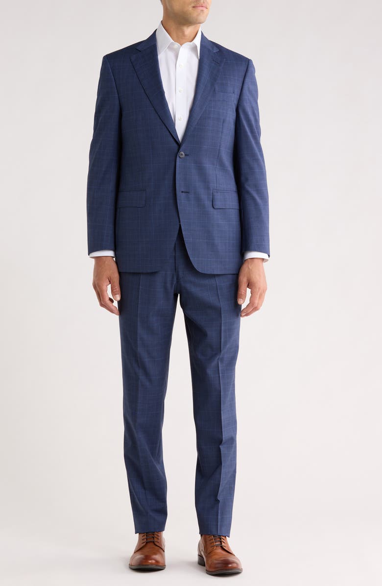 Peter Millar Flynn Classic Fit Windowpane Wool Suit, Main, color, Blue