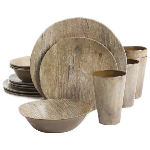 Woodlands 16 Piece Melamine Wood Grain Decal Dinnerware Set