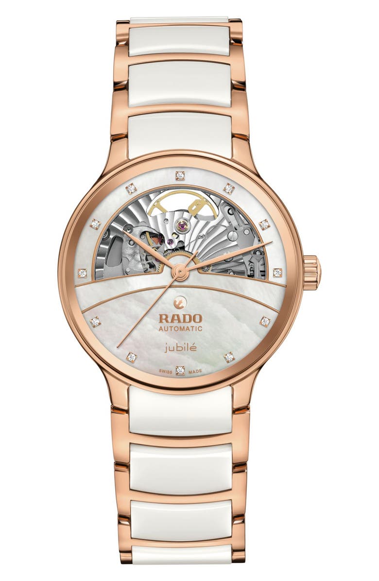 RADO Centrix Open Heart Bracelet Watch, 35mm, Main, color, White