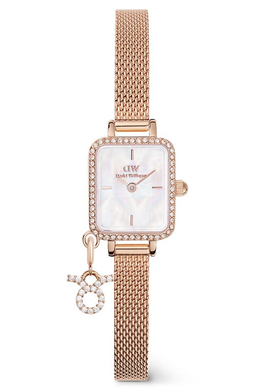Daniel Wellington Quadro Mini Charm Mesh Strap Watch, 15.4mm In Rose Gold