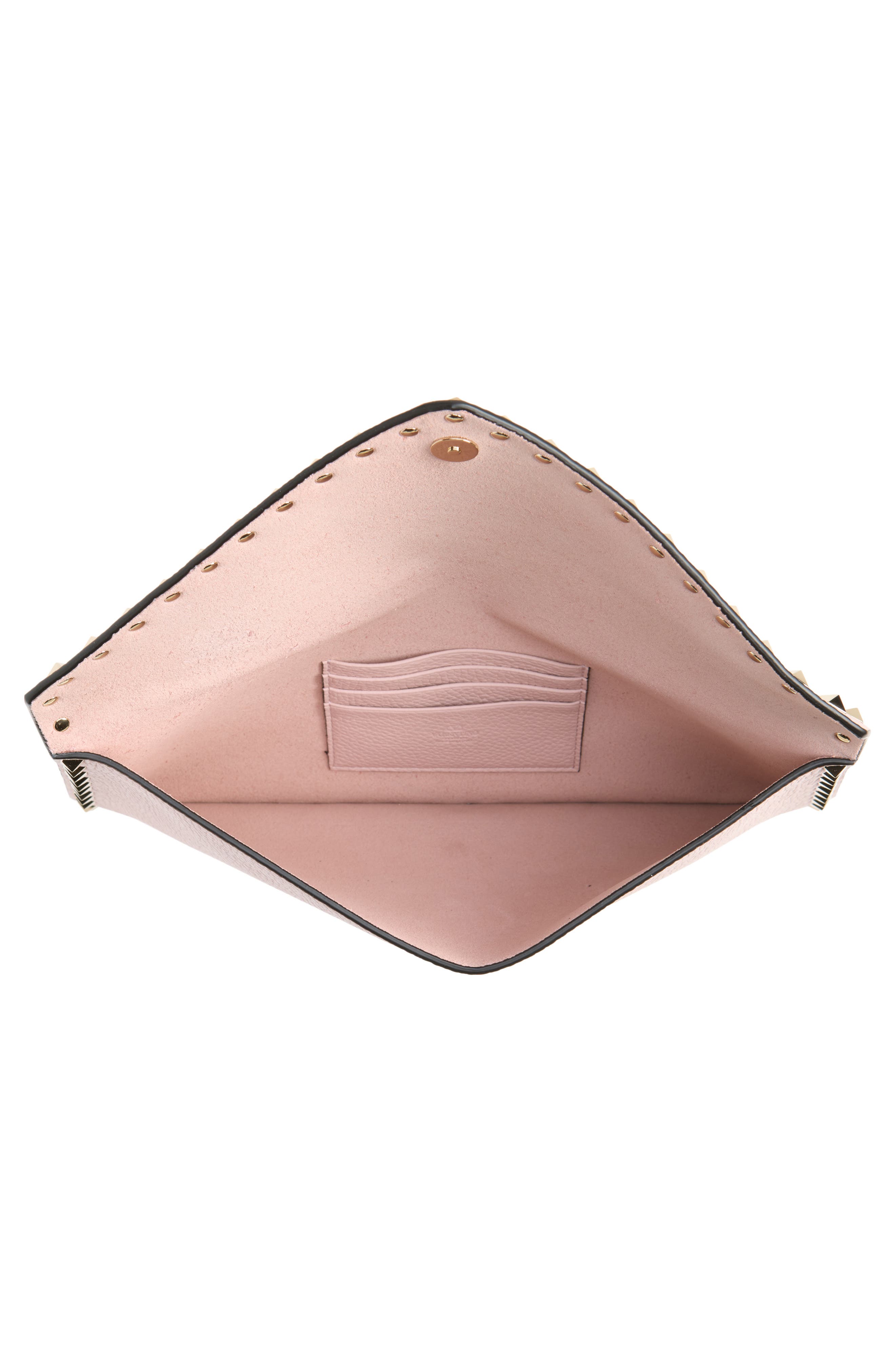 Large Rockstud Leather Clutch, Alternate, color, ROSE QUARTZ