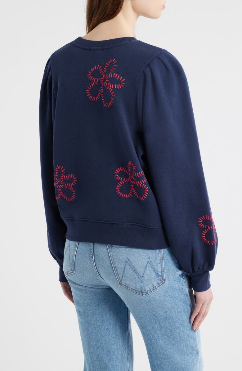 Rails Tiffany Floral Embroidered Balloon Sleeve Cotton Sweatshirt, Alternate, color, Navy