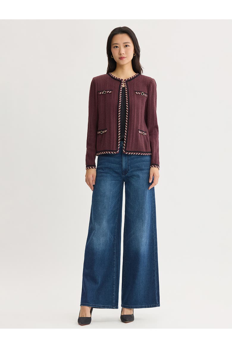 Heritage Whipstitch Cable Knit Jacket, Alternate, color, Mahogany/Biscotti/Black
