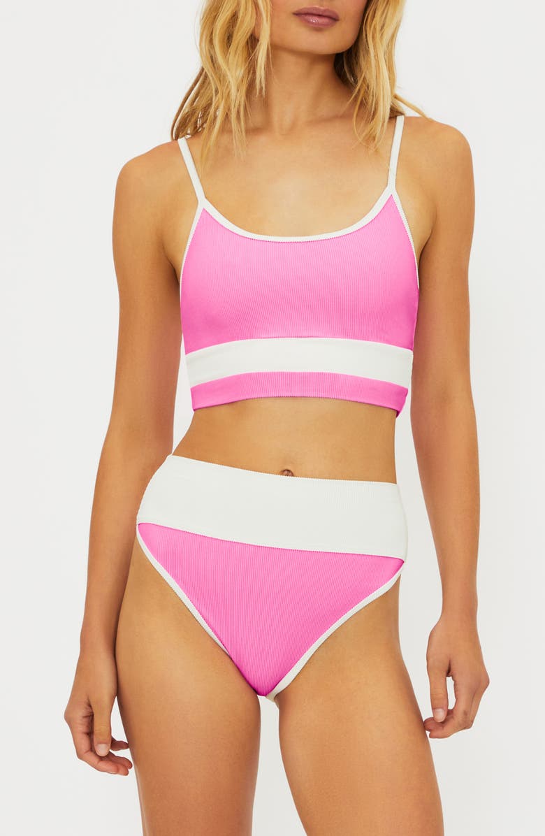 Beach Riot Emmy Colorblock High Waist Bikini Bottoms, Alternate, color, Prism Pink