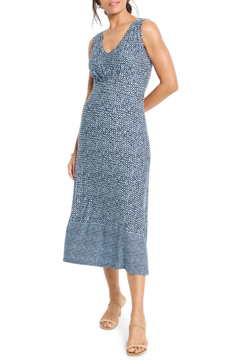 Ella Coastal Geo Print Fit & Flare Midi Dress, Main, color, BLUE MULTI