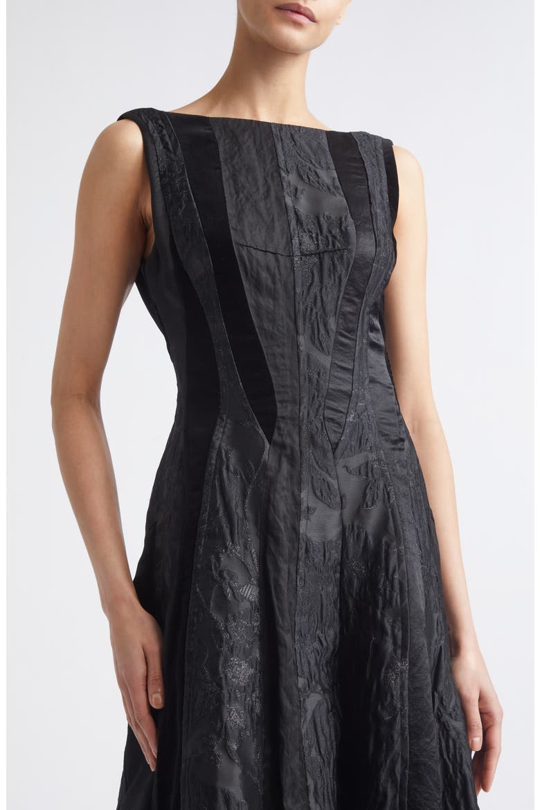 Mixed Media Fit & Flare Midi Dress, Alternate, color, BLACK MULTI
