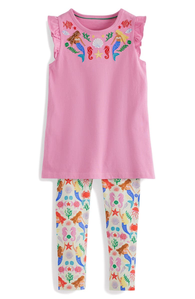 Mini Boden Kids' Mermaid Embroidered Tunic & Leggings Set, Main, color, 