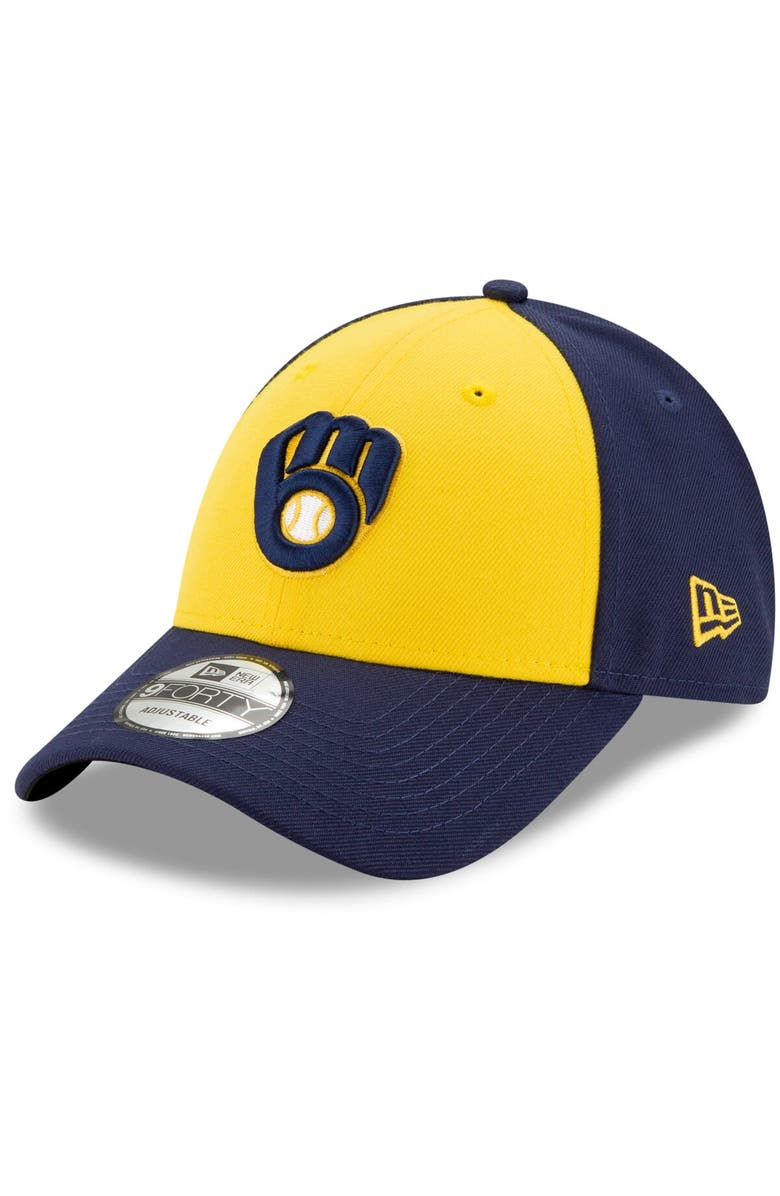 New Era Men's New Era Gold/Navy Milwaukee Brewers Alternate The League 9FORTY Adjustable Hat, Main, color, 