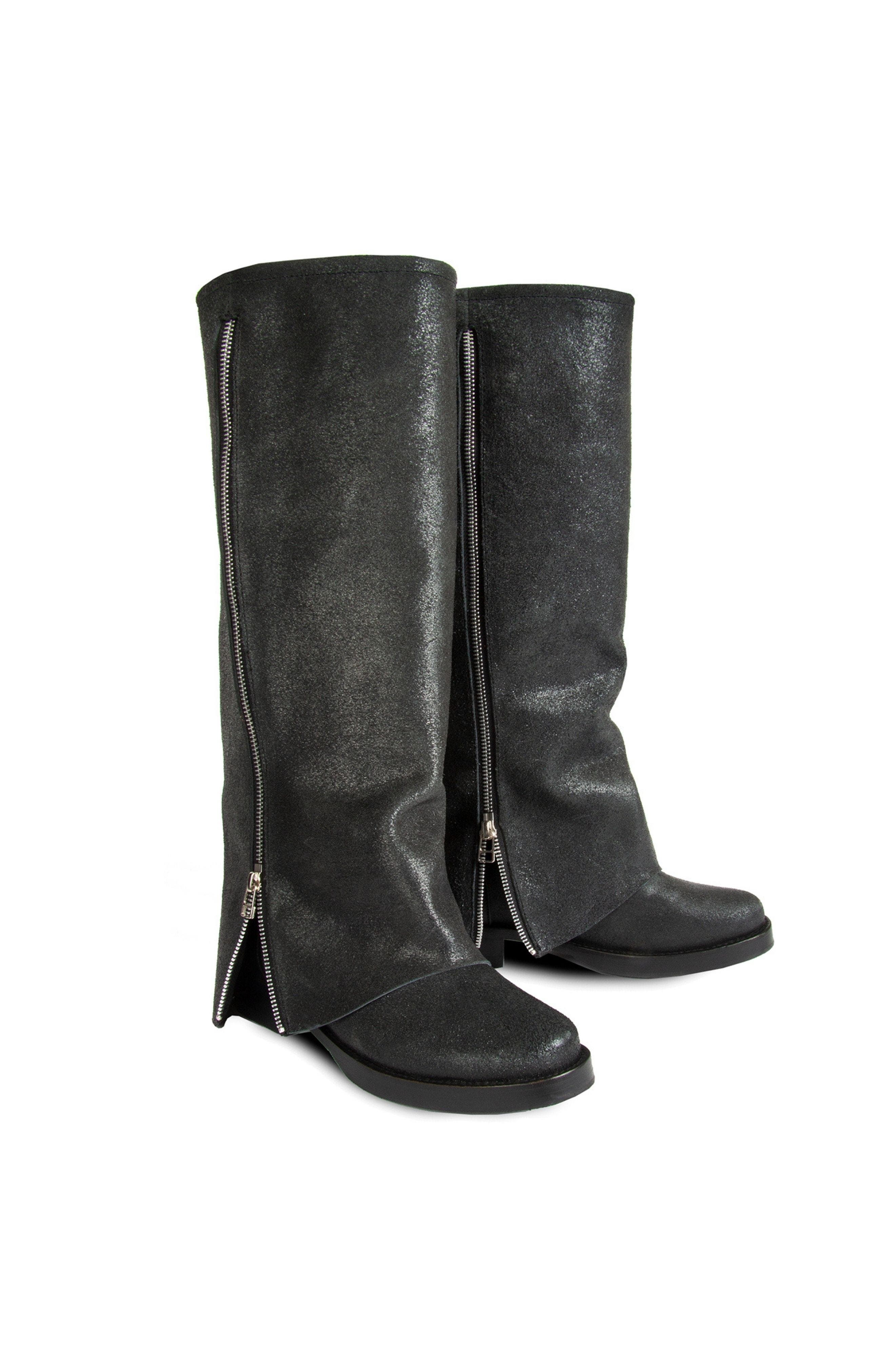 URBNKICKS "CUFF" Leather Biker Boot, Alternate, color, Black