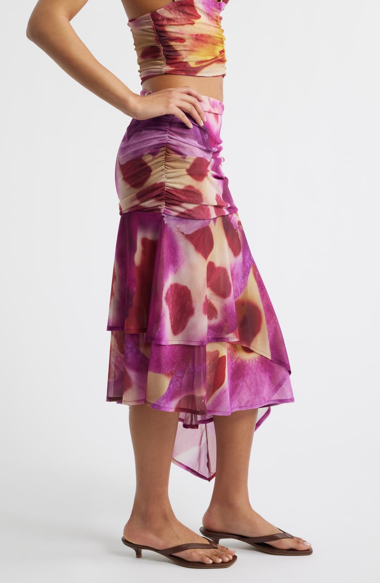 Feners Festa Print Asymmetric Hem Midi Skirt, Alternate, color, Bloom