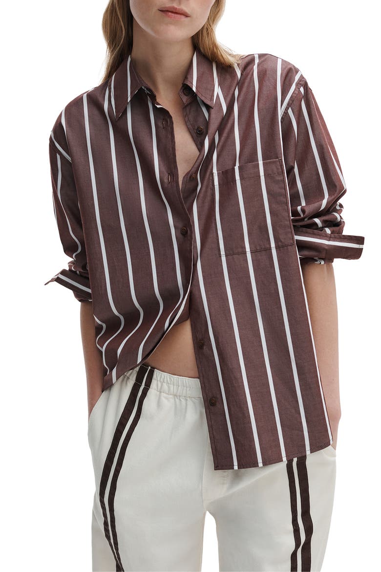 Connie Stripe Button-Up Shirt, Main, color, RUST WHITE STRIPE