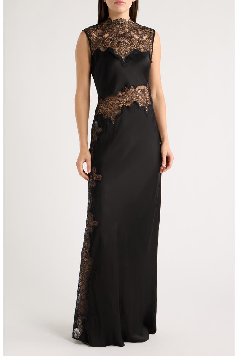Jamila Lace Trim Gown, Main, color, BLACK
