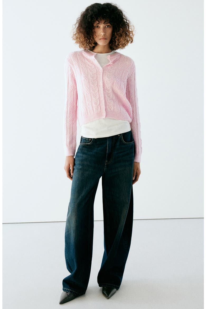 Cable Knit Cardigan, Alternate, color, PASTEL PINK