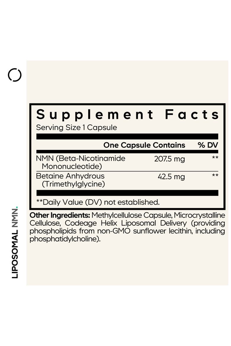 Liposomal NMN & Betaine Anhydrous TMG Capsules Supplement, NAD + Precursor, Vegan, 30 ct, Alternate, color, White