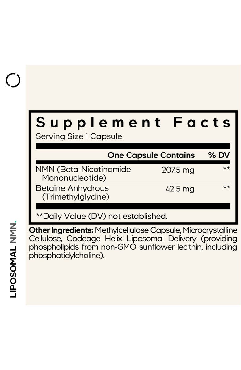 Codeage Liposomal NMN & Betaine Anhydrous TMG Capsules Supplement, NAD + Precursor, Vegan, 30 ct, Alternate, color, White