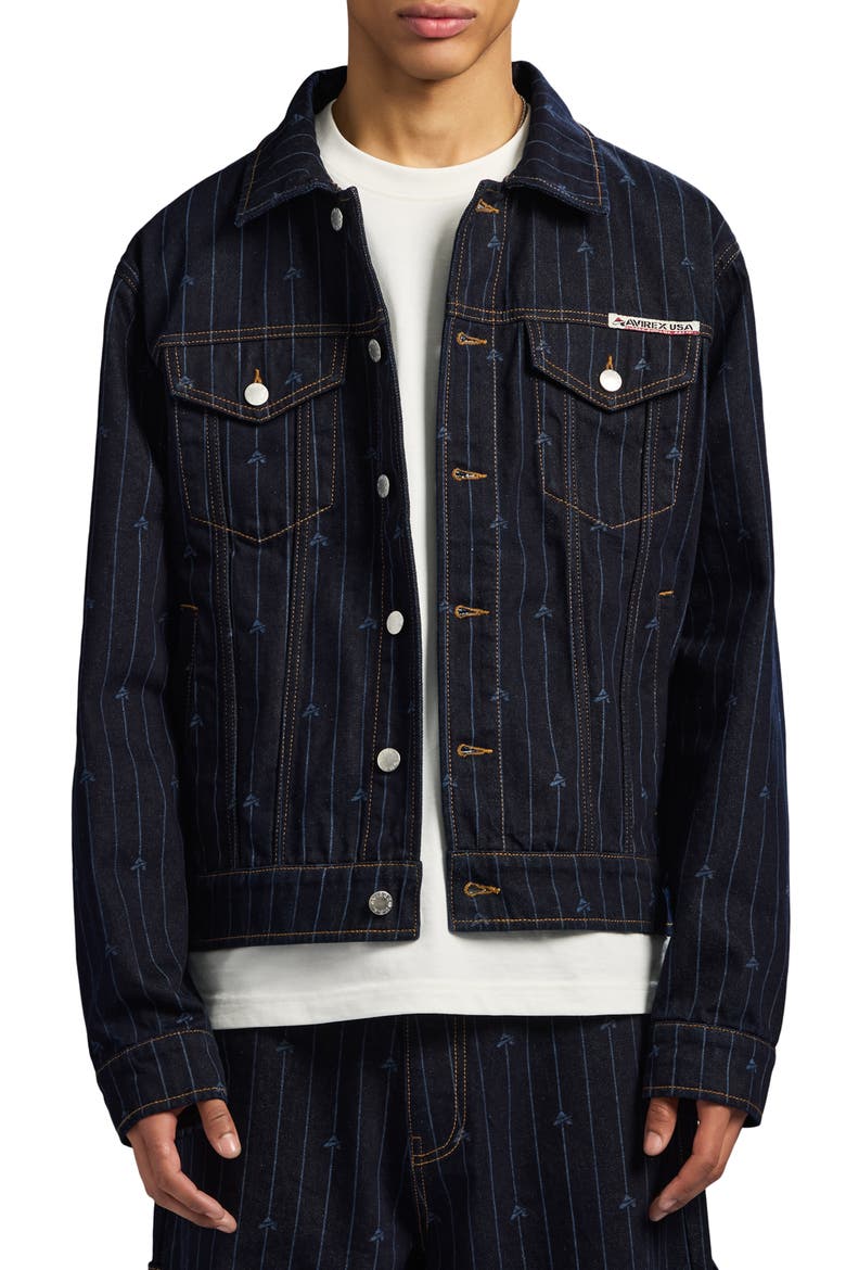 Logo Pinstripe Denim Trucker Jacket, Main, color, INDIGO STRIPE