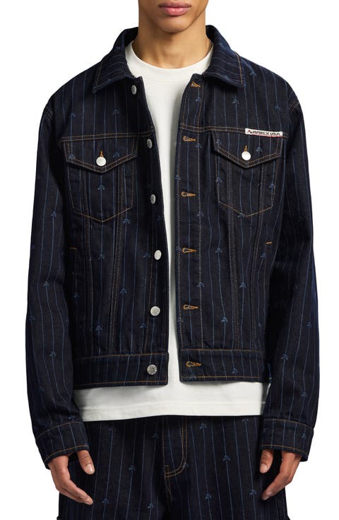 Logo Pinstripe Denim Trucker Jacket