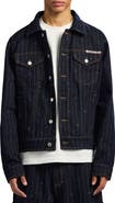 AVIREX Logo Pinstripe Denim Trucker Jacket