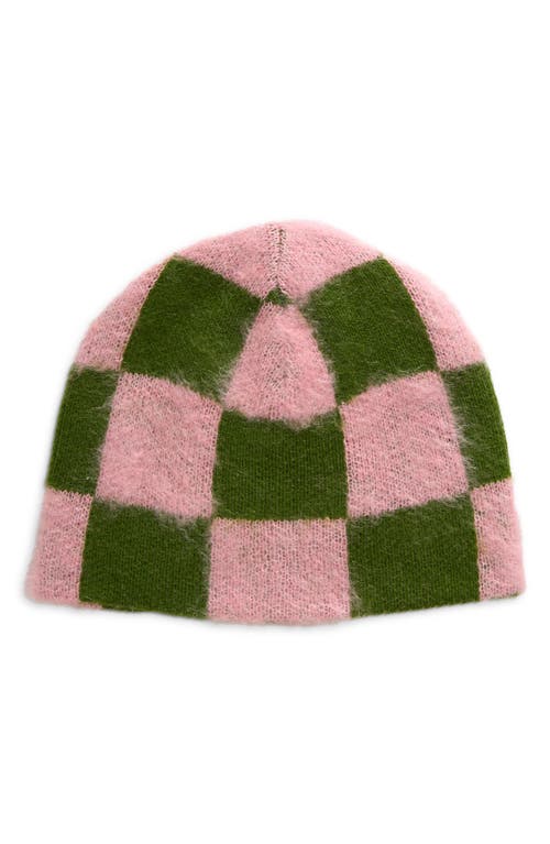 STOCKHOLM SURFBOARD CLUB Gas Reversible Check Beanie in Green Pink Check 