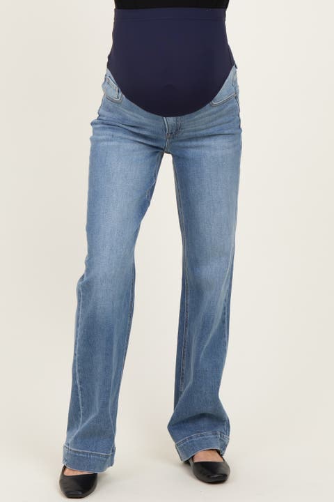 Wide Hem Straight Leg Maternity Jeans