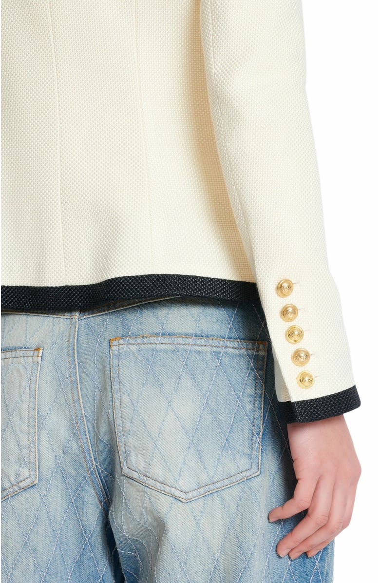 Balmain Fitted Two-Tone Basketweave Jacket, Alternate, color, Beige