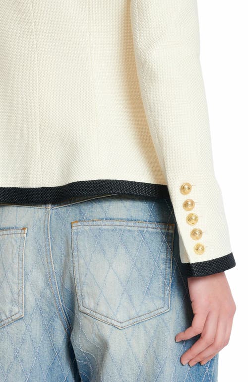 Balmain Fitted Two-tone Basketweave Jacket In White