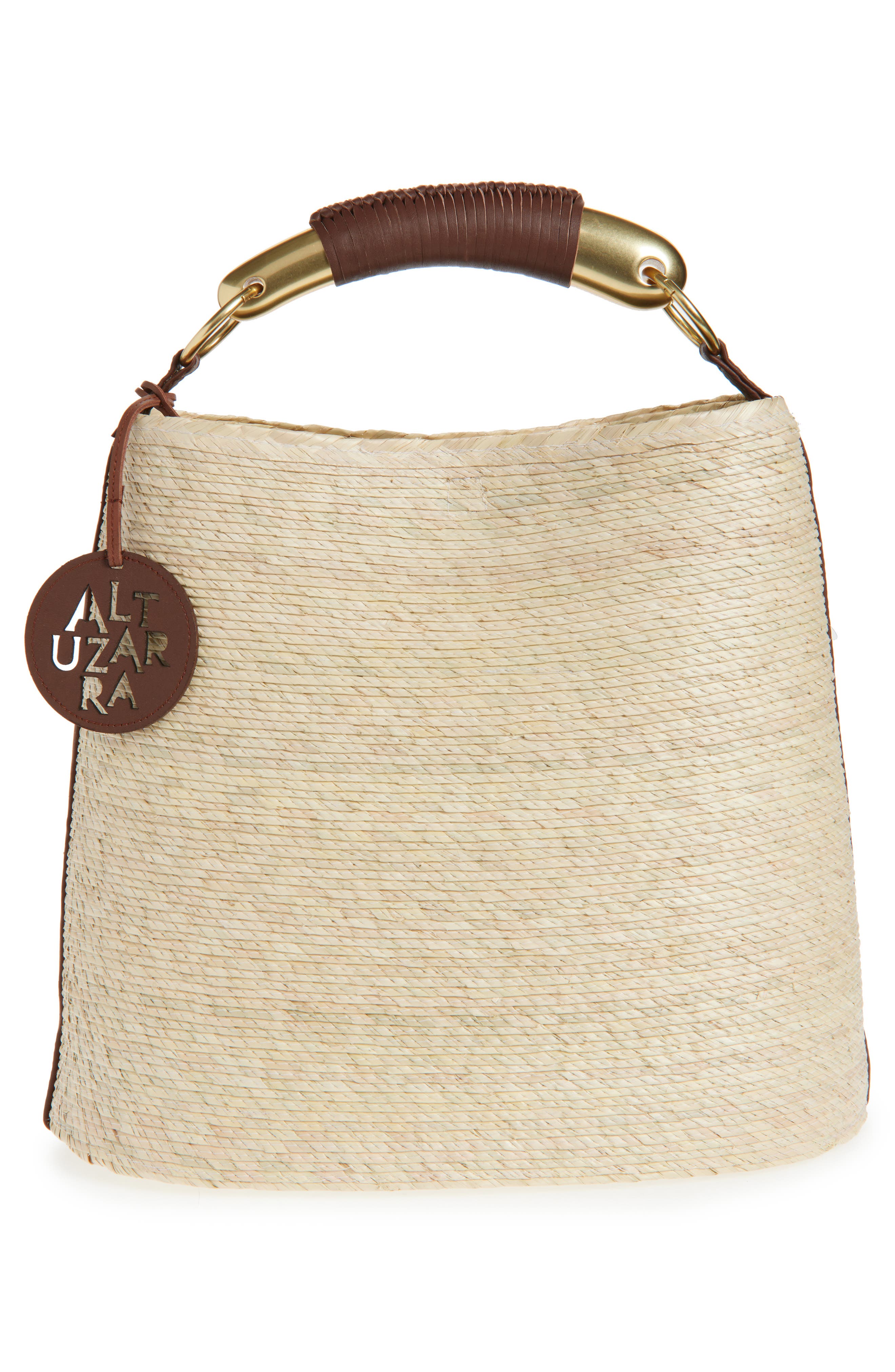 Altuzarra Watermill Top Handle Straw Bucket Tote, Main, color, Praline/ Beige