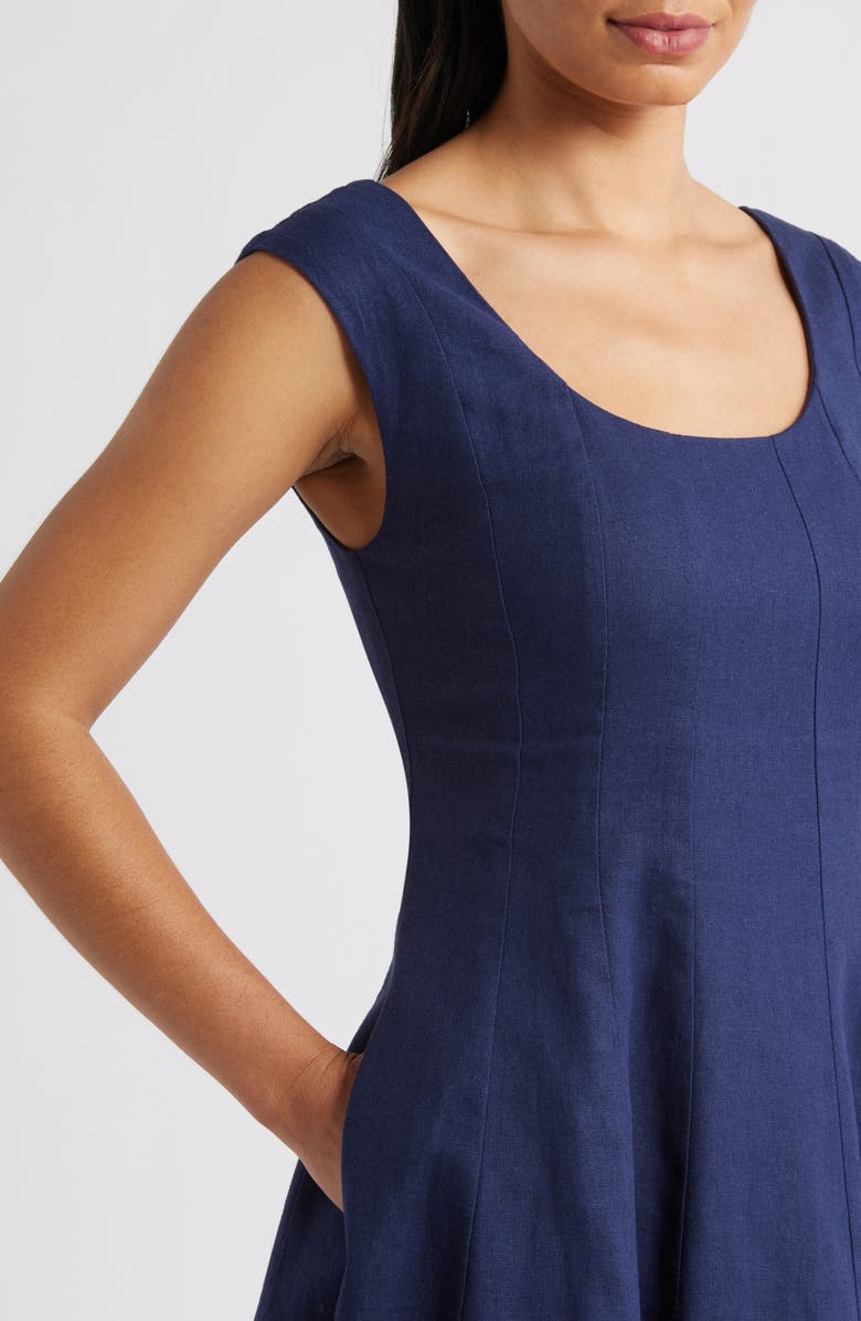 Charles Henry Linen Blend Fit & Flare Dress, Alternate, color, Navy