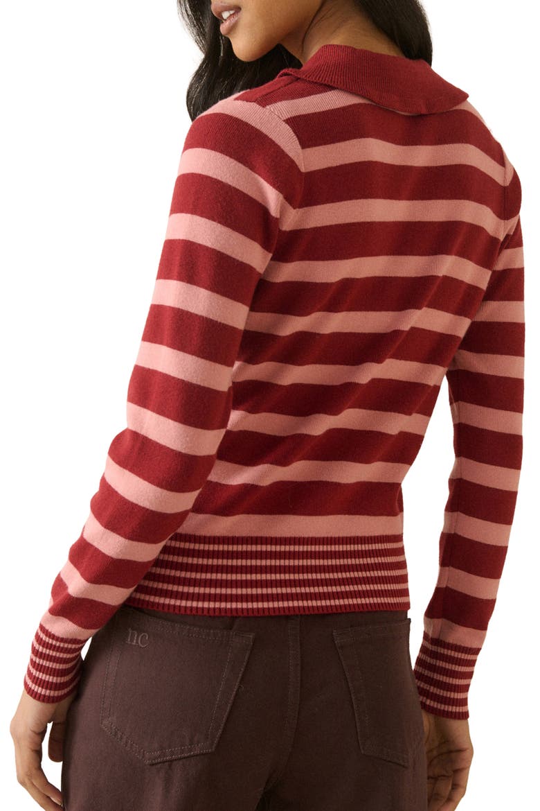 Stripe Ruffle Collar Polo Sweater, Alternate, color, PINK
