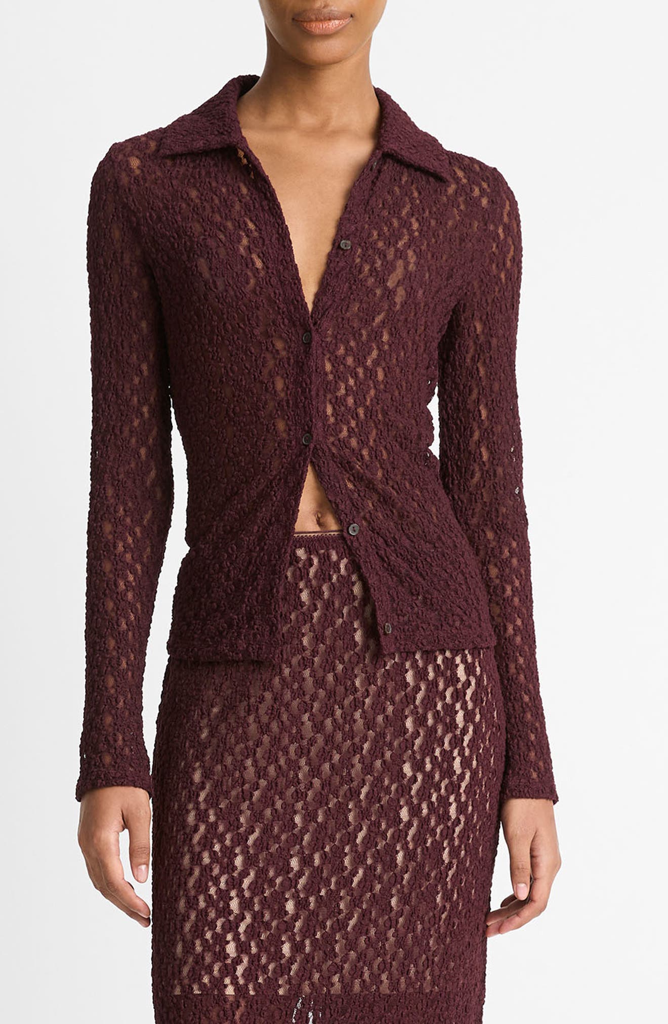 Vince Floral Lace Button-Up Shirt