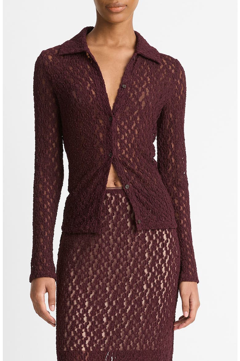 Floral Lace Button-Up Shirt, Main, color, CHERRY NIGHT