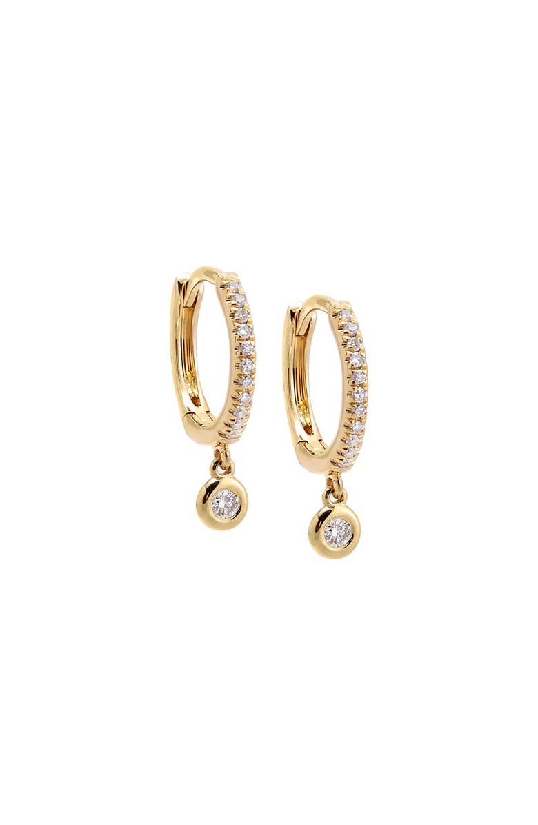 BY ADINA EDEN Dangling Diamond Bezel Huggie Earring 14K, Main, color, 14K Gold