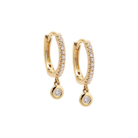 Dangling Diamond Bezel Huggie Earring 14K