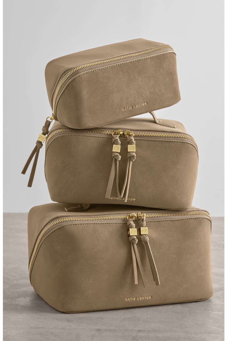 Fold-Out Mirror Make Up Bag, Alternate, color, Taupe Suedette