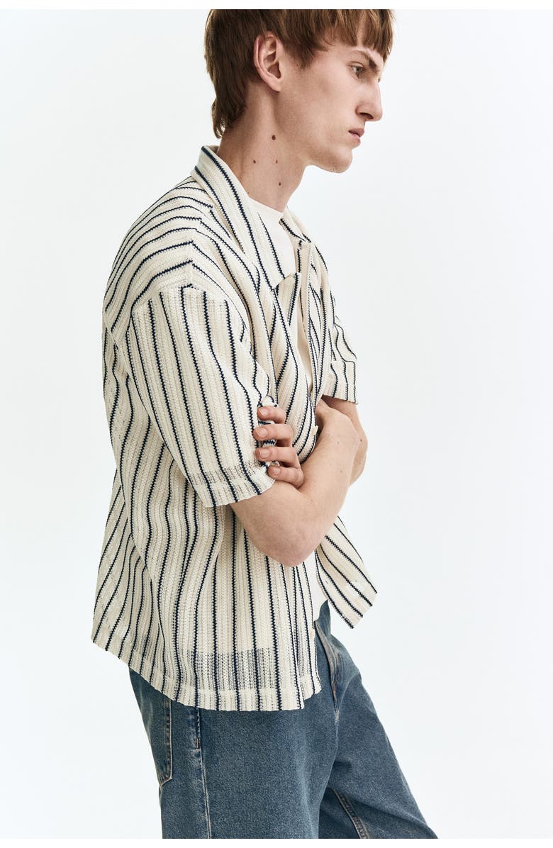 H&M Regular Fit Textured-knit Shirt, Alternate, color, White/Striped