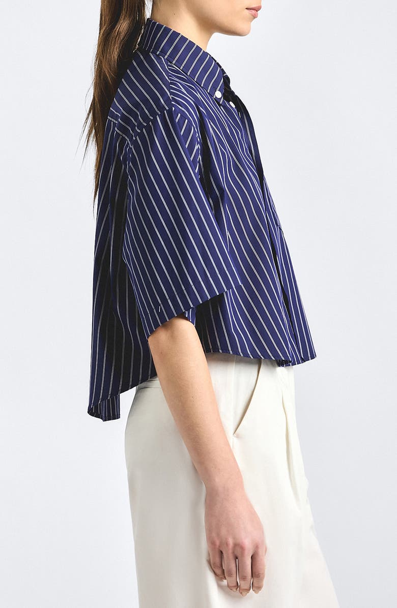 Derek Lam 10 Crosby Ember Cropped Button-Down Shirt, Alternate, color, Dark Navy Stripe