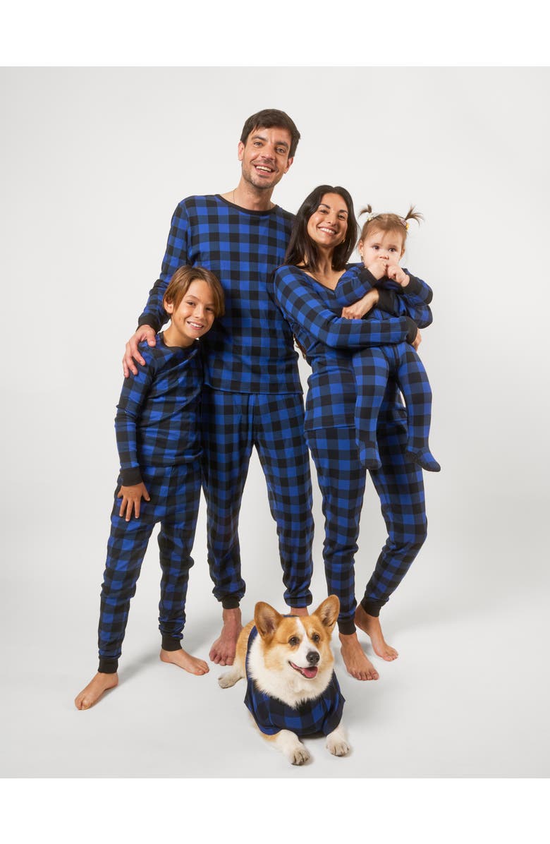 Leveret Dog Cotton Matching Family Holiday Pajamas, Alternate, color, Plaid Black & Navy