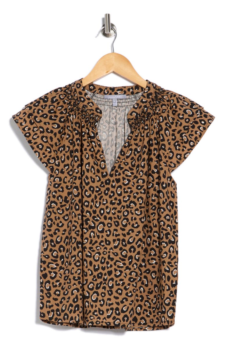 Brynn Short Sleeve Top, Alternate, color, WARM LEOPARD