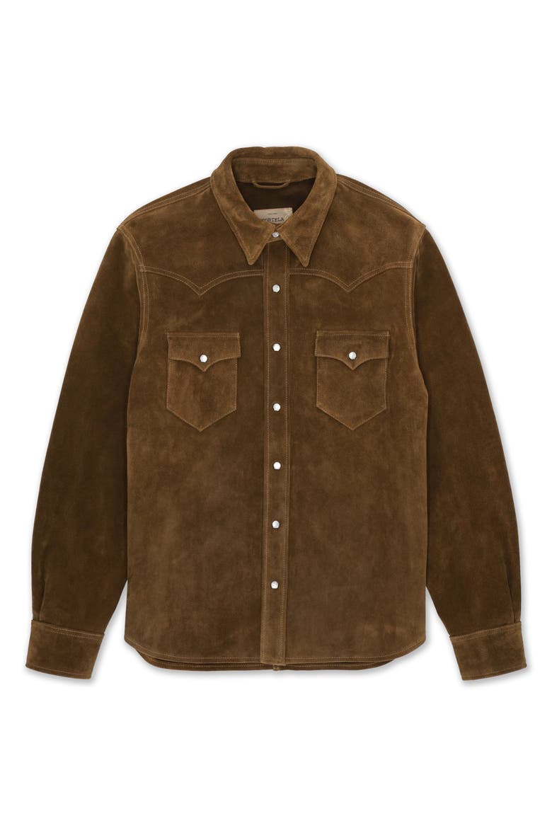 Ranch Texan Suede Leather Shirt, Main, color, BROWN