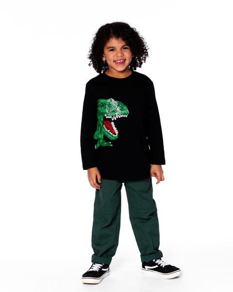 Long Sleeve Jersey Tee Shirt with Dinosaur (Toddler & Little Kid)