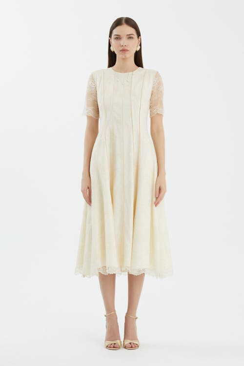 Gizia Embroidered Lace Detailed Midi Dress in Beige at Nordstrom, Size 38