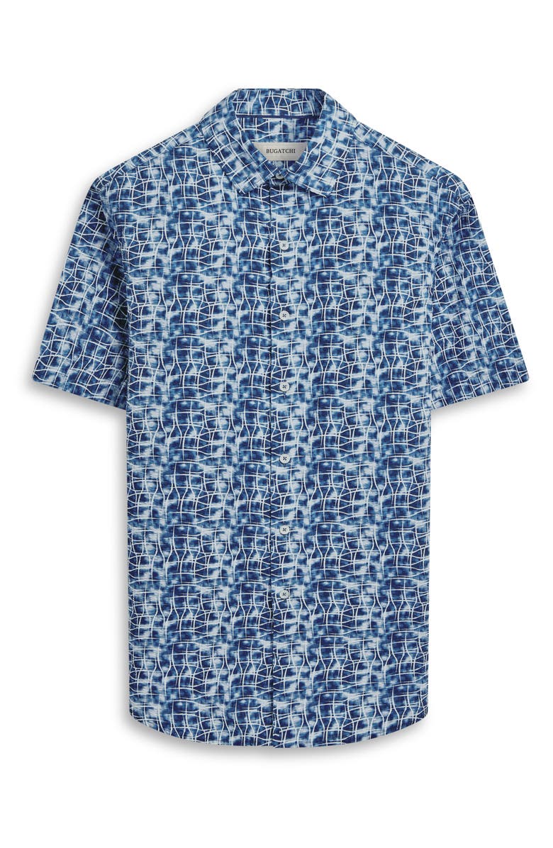 Bugatchi Orson Short Sleeve Seersucker Button-Up Shirt, Alternate, color, Night Blue