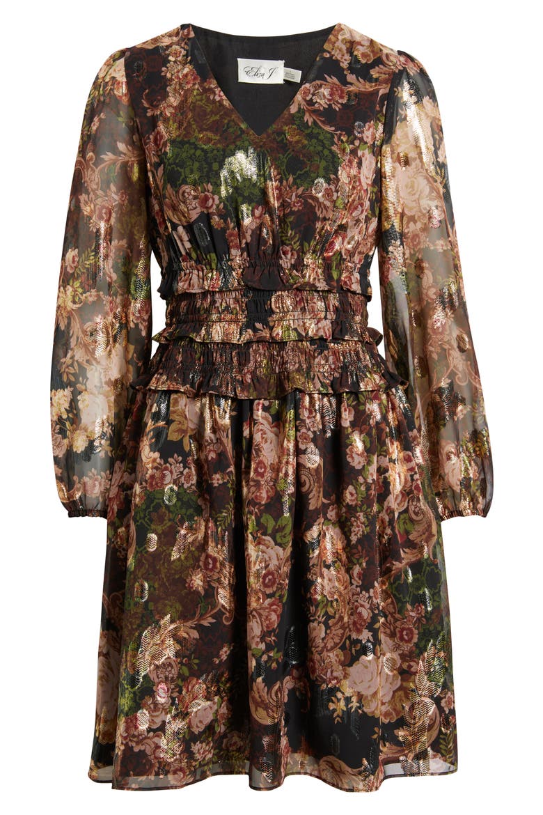 Metallic Floral Long Sleeve Dress, Alternate, color, BLACK MULTI