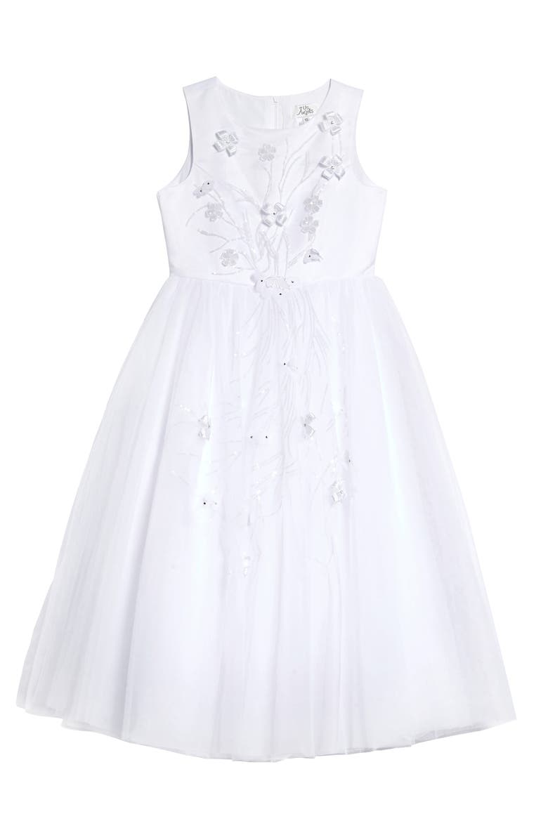 Us Angels Floral Cascade Tulle First Communion Dress, Main, color, White