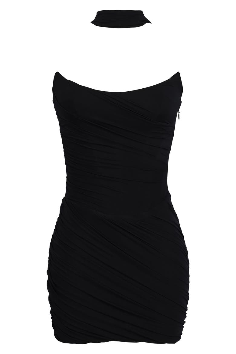 Mariella Strapless Mesh Dress with Removable Scarf, Alternate, color, BLACK